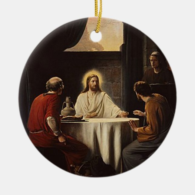 Jesus breaking bread religious painting ornament (Front)