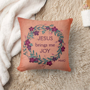 JESUS BRINGS ME JOY Floral Christian Cushion