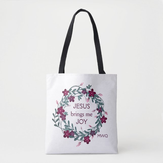 JESUS BRINGS ME JOY Floral Monogram Tote Bag (Front)