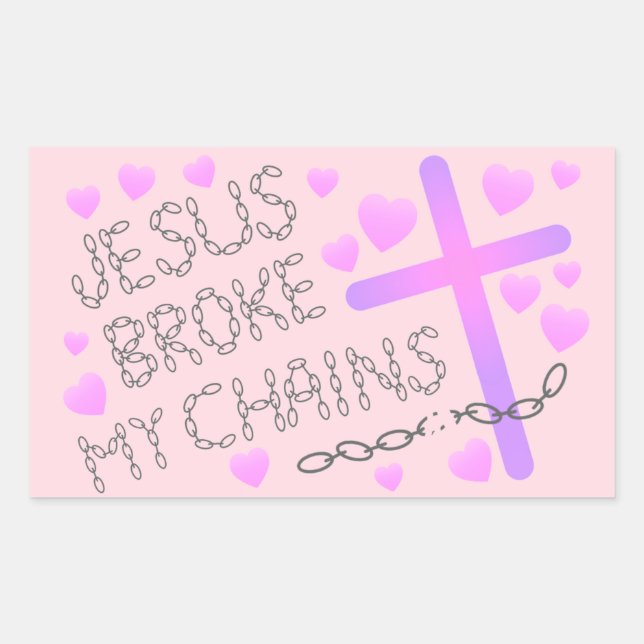 Jesus Broke My Chains Pink Cross Rectangular Sticker (Front)