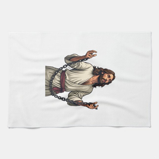 Jesus Broken Chains Vintage Engraving Tee Tea Towel (Horizontal)