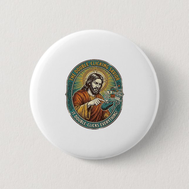 Jesus Broken Double Clicking Mouse IT Office Tech  6 Cm Round Badge (Front)