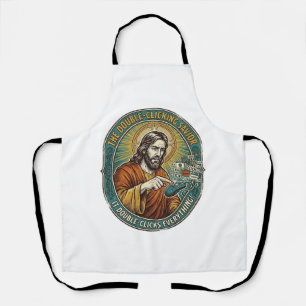 Jesus Broken Double Clicking Mouse IT Office Tech  Apron