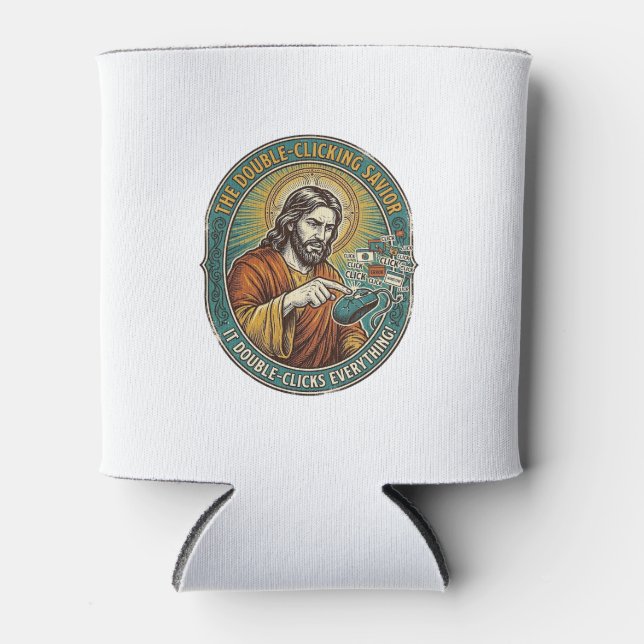 Jesus Broken Double Clicking Mouse IT Office Tech  Can Cooler (Front)
