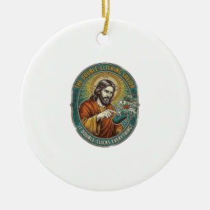 Jesus Broken Double Clicking Mouse IT Office Tech Ceramic Tree Decoration