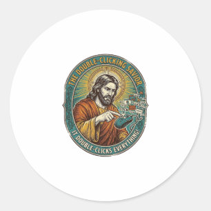 Jesus Broken Double Clicking Mouse IT Office Tech Classic Round Sticker
