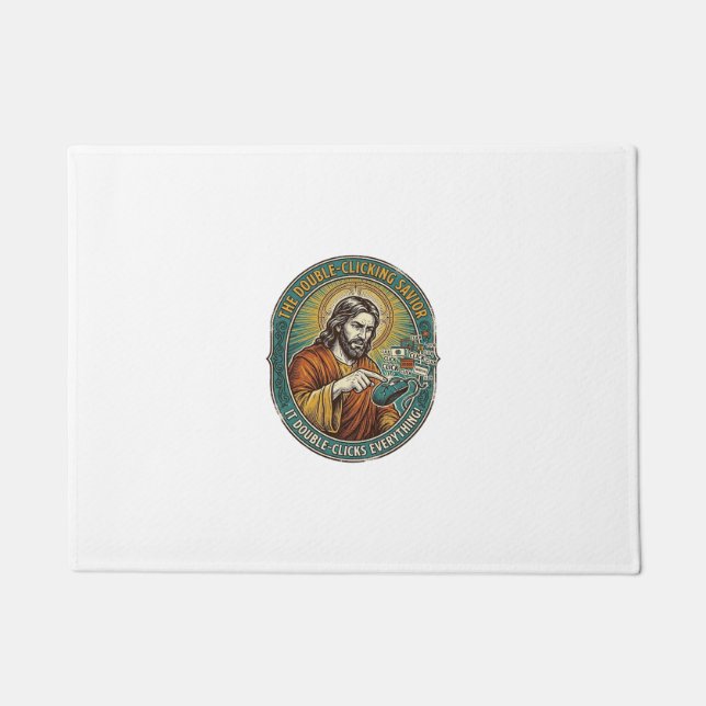 Jesus Broken Double Clicking Mouse IT Office Tech  Doormat (Front)