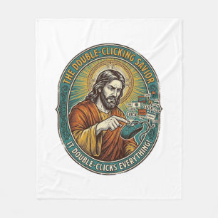 Jesus Broken Double Clicking Mouse IT Office Tech Fleece Blanket