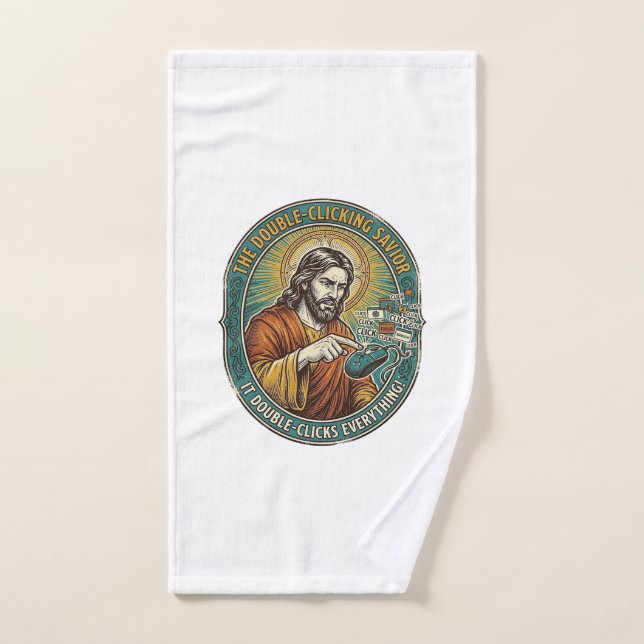Jesus Broken Double Clicking Mouse IT Office Tech  Hand Towel (Hand Towel)