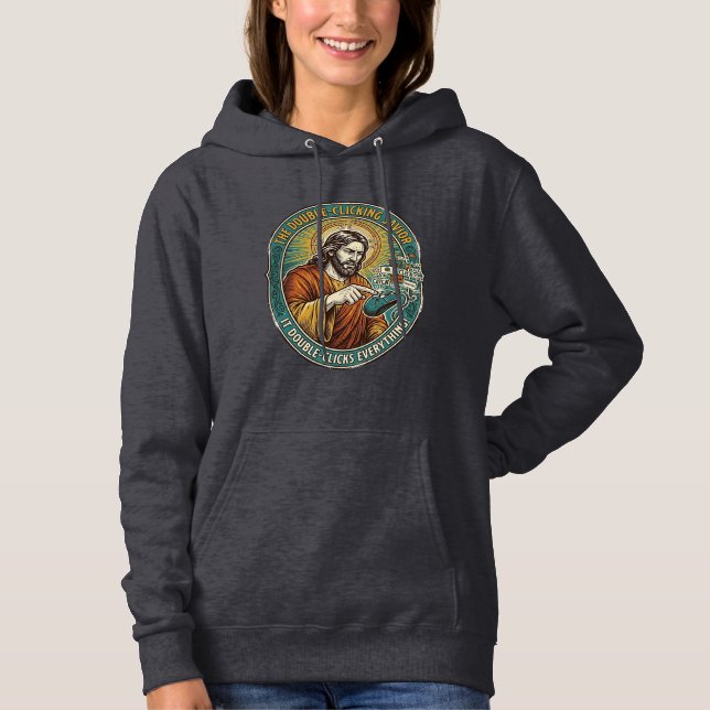 Jesus Broken Double Clicking Mouse IT Office Tech  Hoodie (Front)