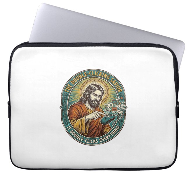Jesus Broken Double Clicking Mouse IT Office Tech  Laptop Sleeve (Front)