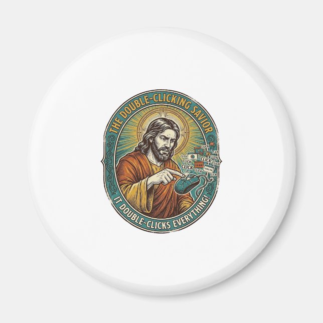 Jesus Broken Double Clicking Mouse IT Office Tech  Magnet (Front)