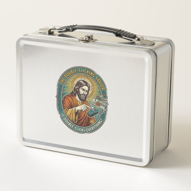 Jesus Broken Double Clicking Mouse IT Office Tech  Metal Lunch Box (Front)