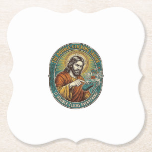 Jesus Broken Double Clicking Mouse IT Office Tech  Paper Coaster