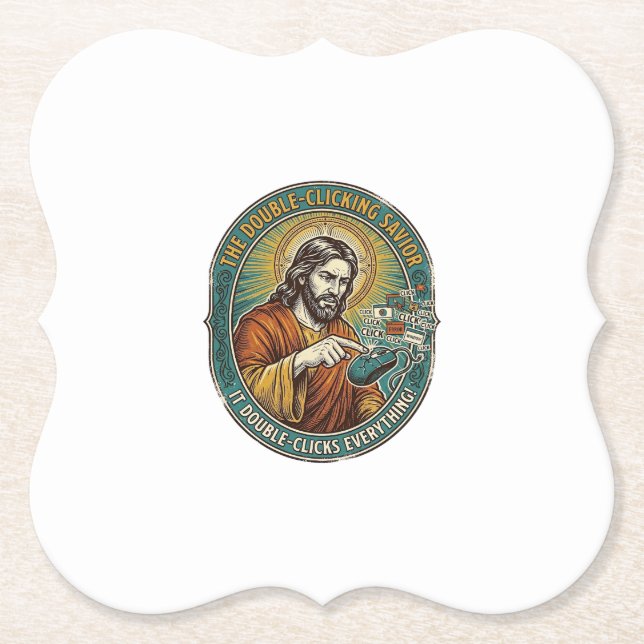 Jesus Broken Double Clicking Mouse IT Office Tech  Paper Coaster (Front)