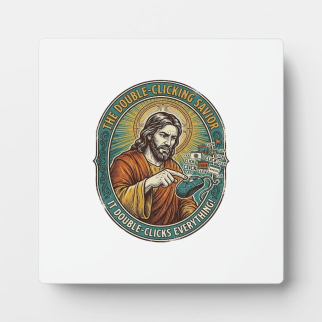 Jesus Broken Double Clicking Mouse IT Office Tech  Plaque (Front)