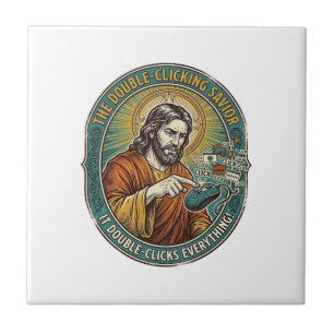 Jesus Broken Double Clicking Mouse IT Office Tech Tile