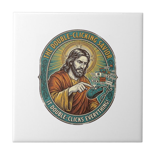 Jesus Broken Double Clicking Mouse IT Office Tech  Tile (Front)