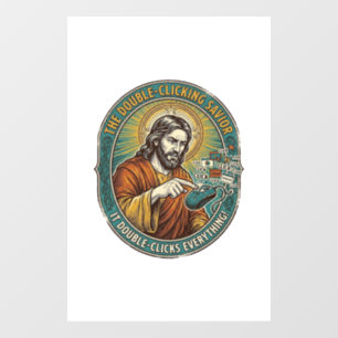 Jesus Broken Double Clicking Mouse IT Office Tech Window Cling