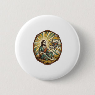 Jesus Broken Folding Chair Party Foul Clumsy Weigh 6 Cm Round Badge