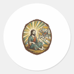 Jesus Broken Folding Chair Party Foul Clumsy Weigh Classic Round Sticker