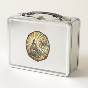 Jesus Broken Folding Chair Party Foul Clumsy Weigh Metal Lunch Box