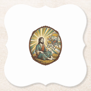 Jesus Broken Folding Chair Party Foul Clumsy Weigh Paper Coaster