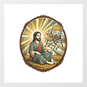 Jesus Broken Folding Chair Party Foul Clumsy Weigh Window Cling