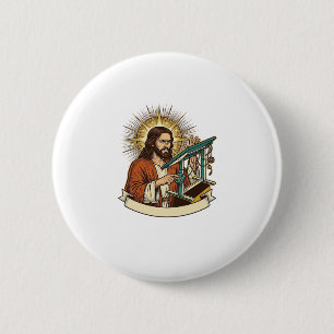 Jesus Broken Standing Desk Stuck Halfway Office Hu 6 Cm Round Badge