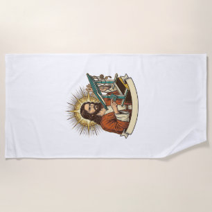 Jesus Broken Standing Desk Stuck Halfway Office Hu Beach Towel