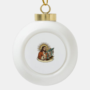 Jesus Broken Standing Desk Stuck Halfway Office Hu Ceramic Ball Christmas Ornament