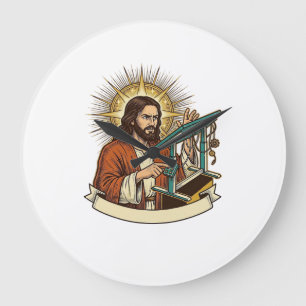 Jesus Broken Standing Desk Stuck Halfway Office Hu Large Clock