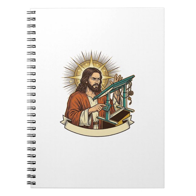 Jesus Broken Standing Desk Stuck Halfway Office Hu Notebook (Front)