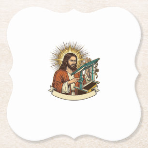 Jesus Broken Standing Desk Stuck Halfway Office Hu Paper Coaster