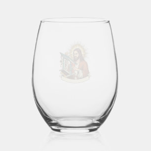 Jesus Broken Standing Desk Stuck Halfway Office Hu Stemless Wine Glass