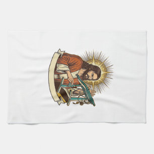Jesus Broken Standing Desk Stuck Halfway Office Hu Tea Towel