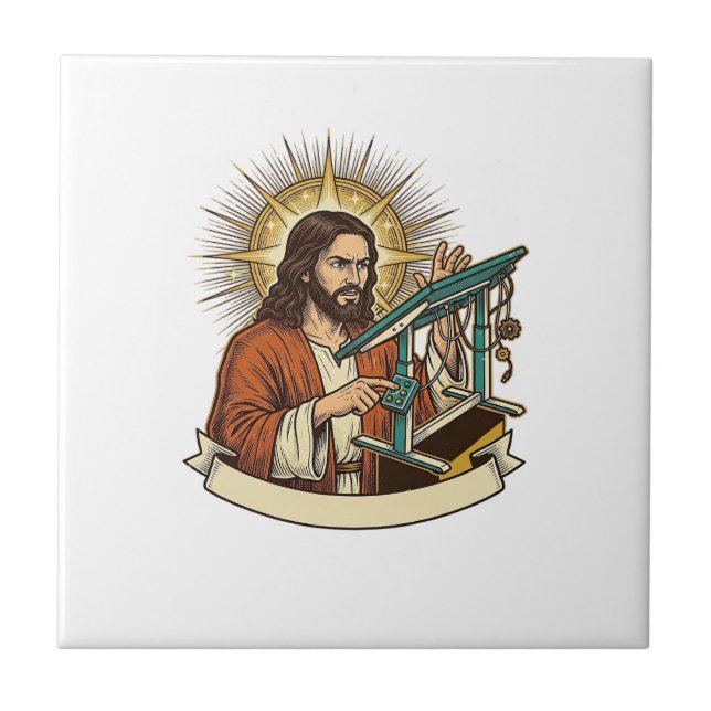 Jesus Broken Standing Desk Stuck Halfway Office Hu Tile (Front)