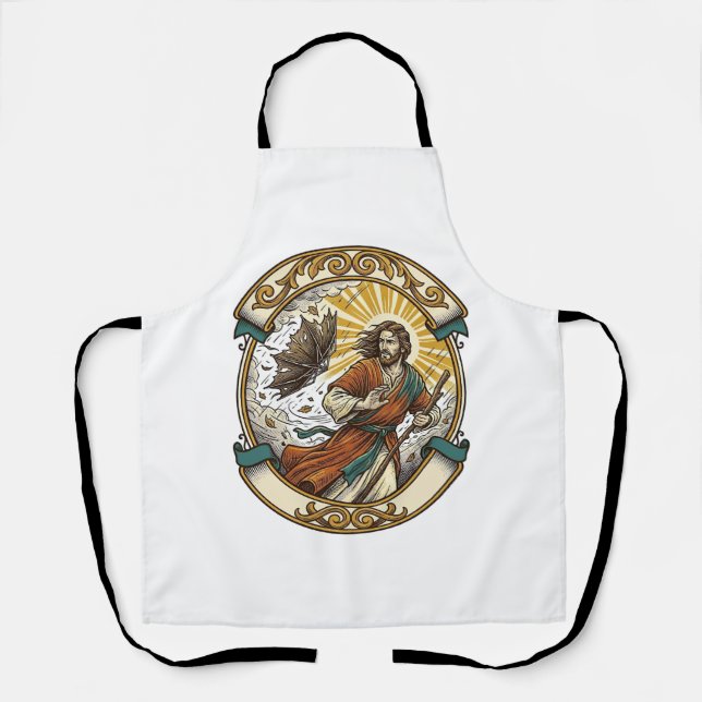 Jesus Broken Umbrella Blown Inside Out Windy Storm Apron (Front)