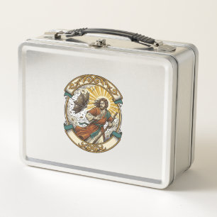 Jesus Broken Umbrella Blown Inside Out Windy Storm Metal Lunch Box
