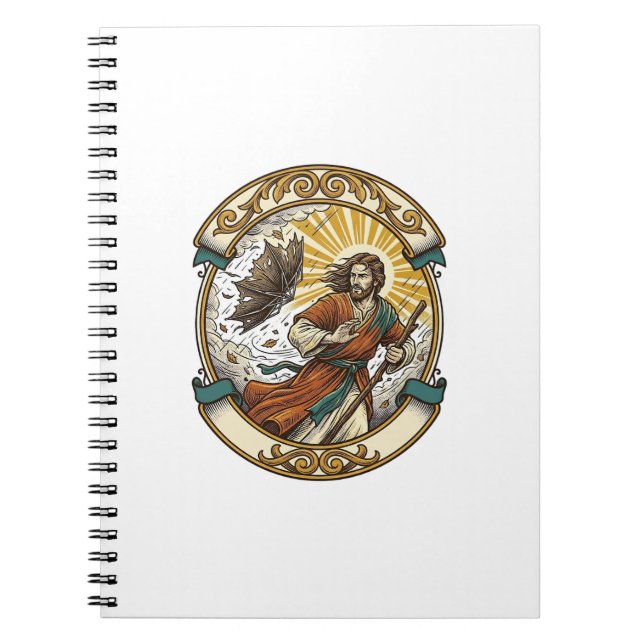 Jesus Broken Umbrella Blown Inside Out Windy Storm Notebook (Front)