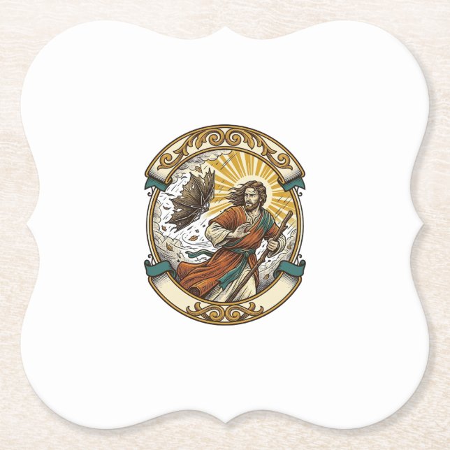 Jesus Broken Umbrella Blown Inside Out Windy Storm Paper Coaster (Front)