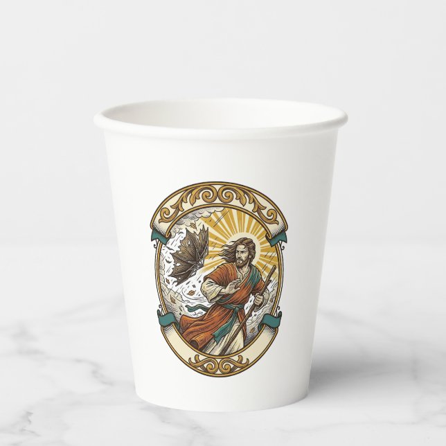 Jesus Broken Umbrella Blown Inside Out Windy Storm Paper Cups (Front)
