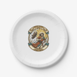 Jesus Broken Umbrella Blown Inside Out Windy Storm Paper Plate