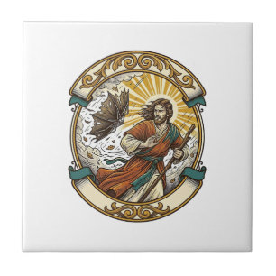 Jesus Broken Umbrella Blown Inside Out Windy Storm Tile
