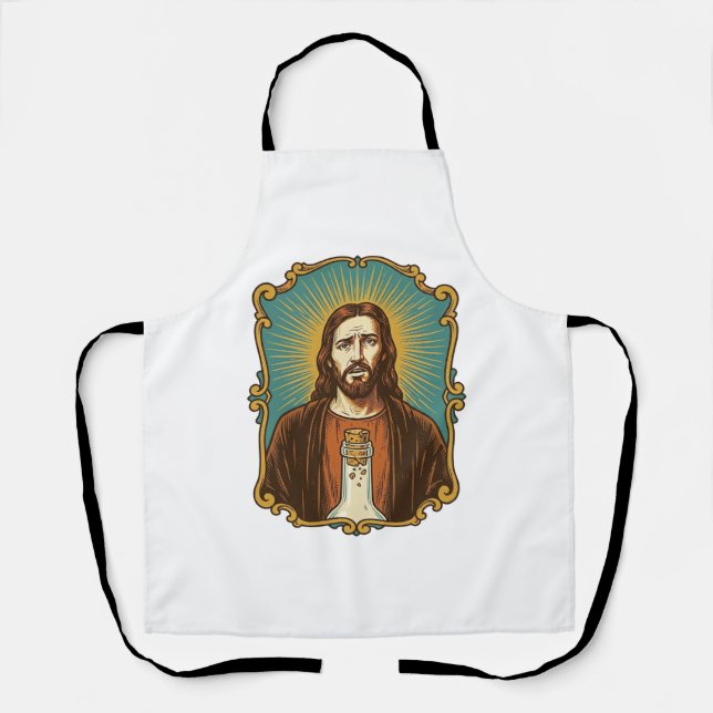 Jesus Broken Wine Cork Stuck Bottle Sommelier Part Apron (Front)