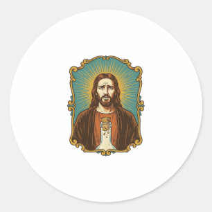 Jesus Broken Wine Cork Stuck Bottle Sommelier Part Classic Round Sticker
