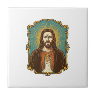 Jesus Broken Wine Cork Stuck Bottle Sommelier Part Tile