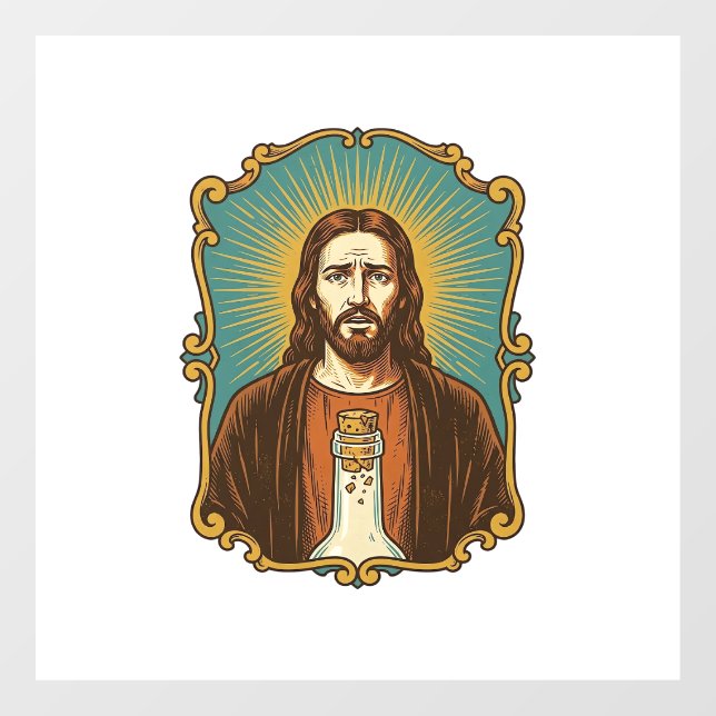 Jesus Broken Wine Cork Stuck Bottle Sommelier Part Window Cling (Sheet)
