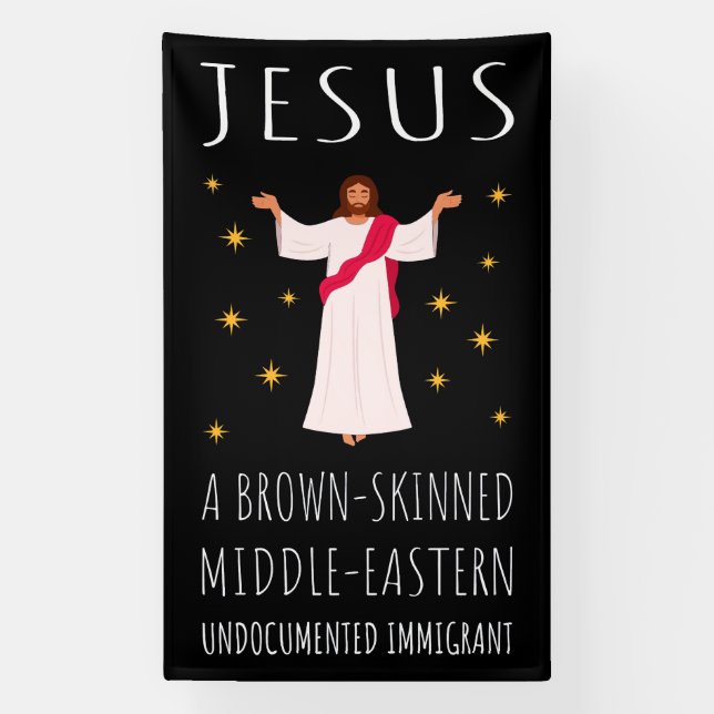 Jesus Brown-Skinned Undocumented Immigrant I Banner (Vertical)