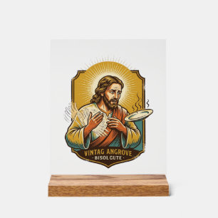 Jesus Burned Finger Taking Plate Out Microwave Kit Acrylic Sign